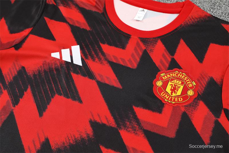 25/26 Manchester United Red Black Camouflage Short Sleeve Jersey+Shorts with XS