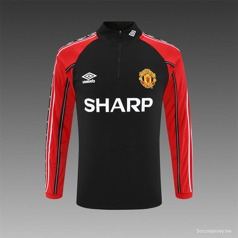 Retro 98/99 Manchester United Black Half Zipper Jacket