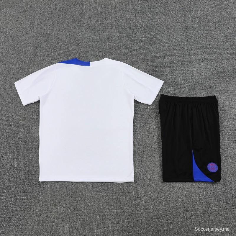 25/26 باريس سان جيرمان قميص أبيض بأكمام قصيرة + شورت أبيض