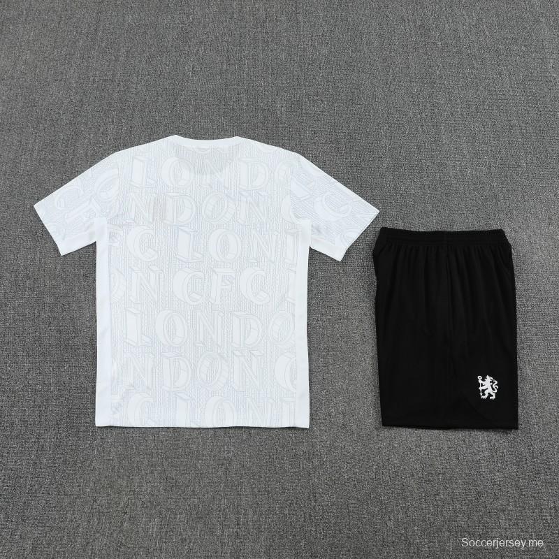 25/26 تشيلسي قميص أبيض قصير الأكمام أبيض + شورت قصير الأكمام