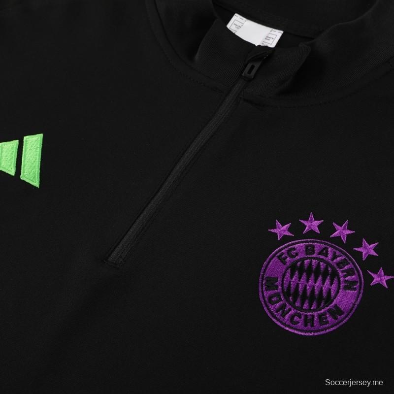 23/24 بايرن ميونخ أسود S-2XL أسود جاكيت نصف سحاب + بنطلون طويل + بنطلون طويل