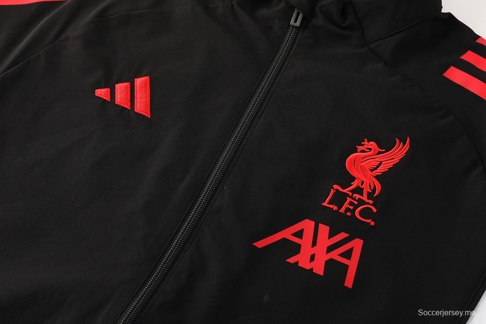 25/26 ليفربول أسود S-2XL أسود جاكيت نصف سحاب + بنطلون طويل + بنطلون طويل