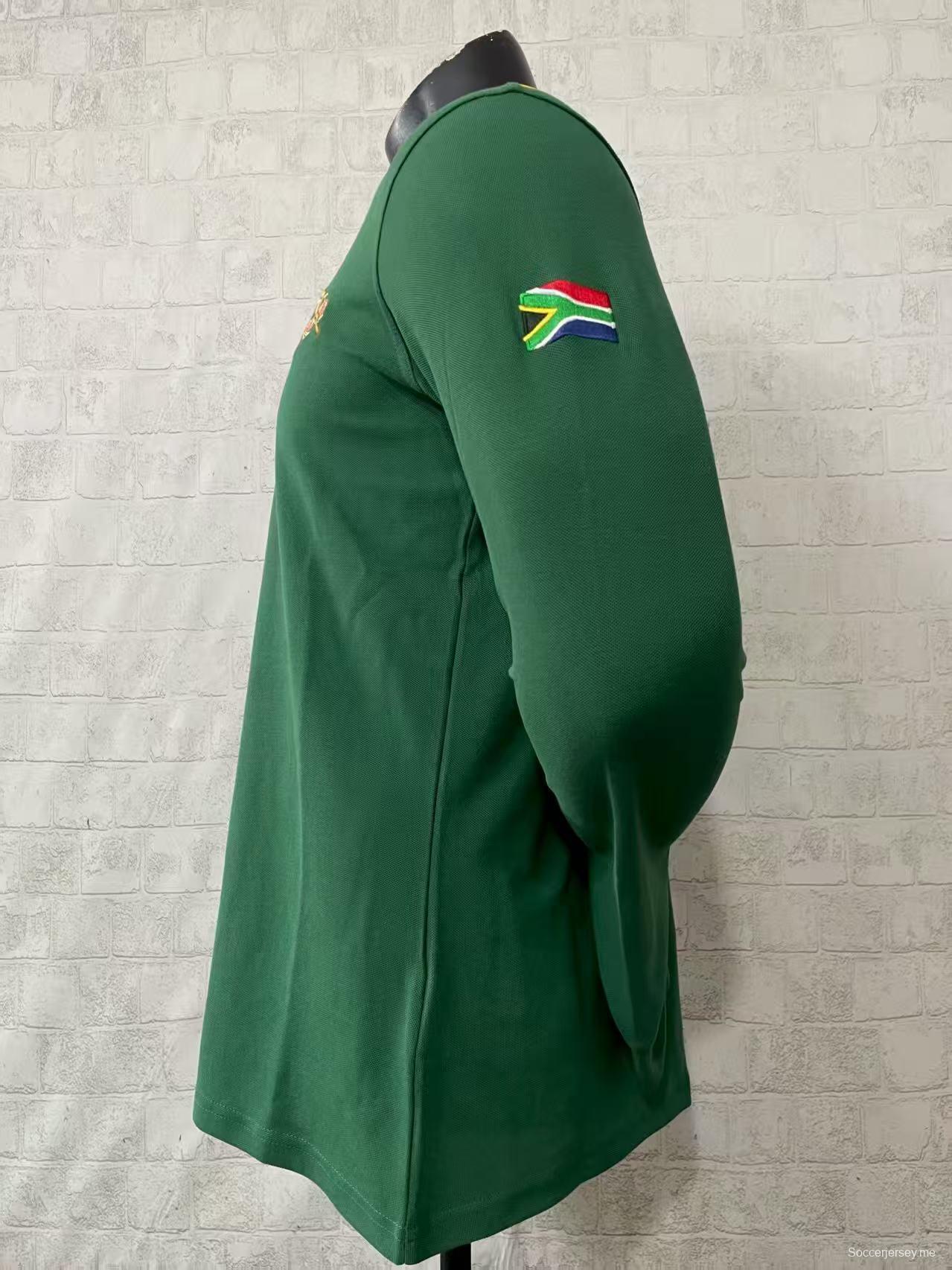 2026 قميص روجبي بولو بولو أخضر بأكمام طويلة لجنوب أفريقيا