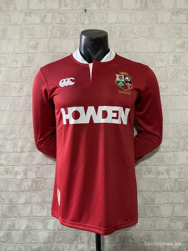 2025 قميص الأسود البريطانية والأيرلندية 2025 قميص أحمر طويل الأكمام