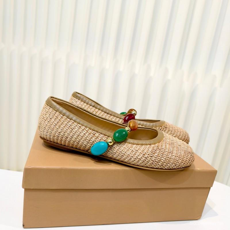 Gianvito Rossi Bohemian Style Turquoise Flat Ballet Shoes - LY00320