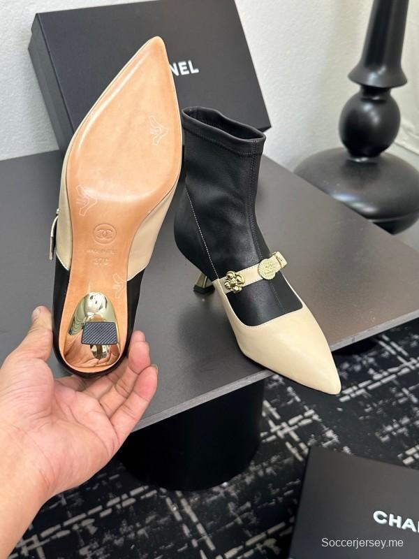 شانيل 2025/SS 24B جزمة شانيل 2025/SS 24B خريف وشتاء جديدة ذات كعب عالٍ بعقدة - LY00380