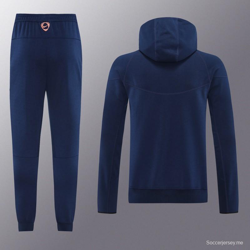 25/26 برشلونة 01 هودي أزرق ملكي بسترة زرقاء كاملة بسحاب + بنطال طويل