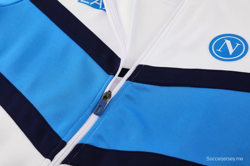 25/26 نابولي جاكيت أبيض بسحاب كامل + بنطلون طويل + بنطلون طويل