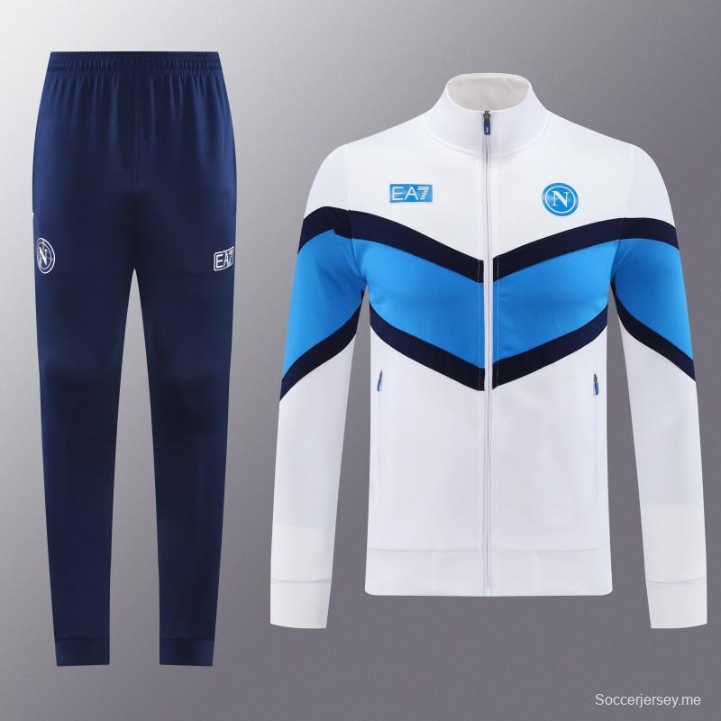 25/26 نابولي جاكيت أبيض بسحاب كامل + بنطلون طويل + بنطلون طويل