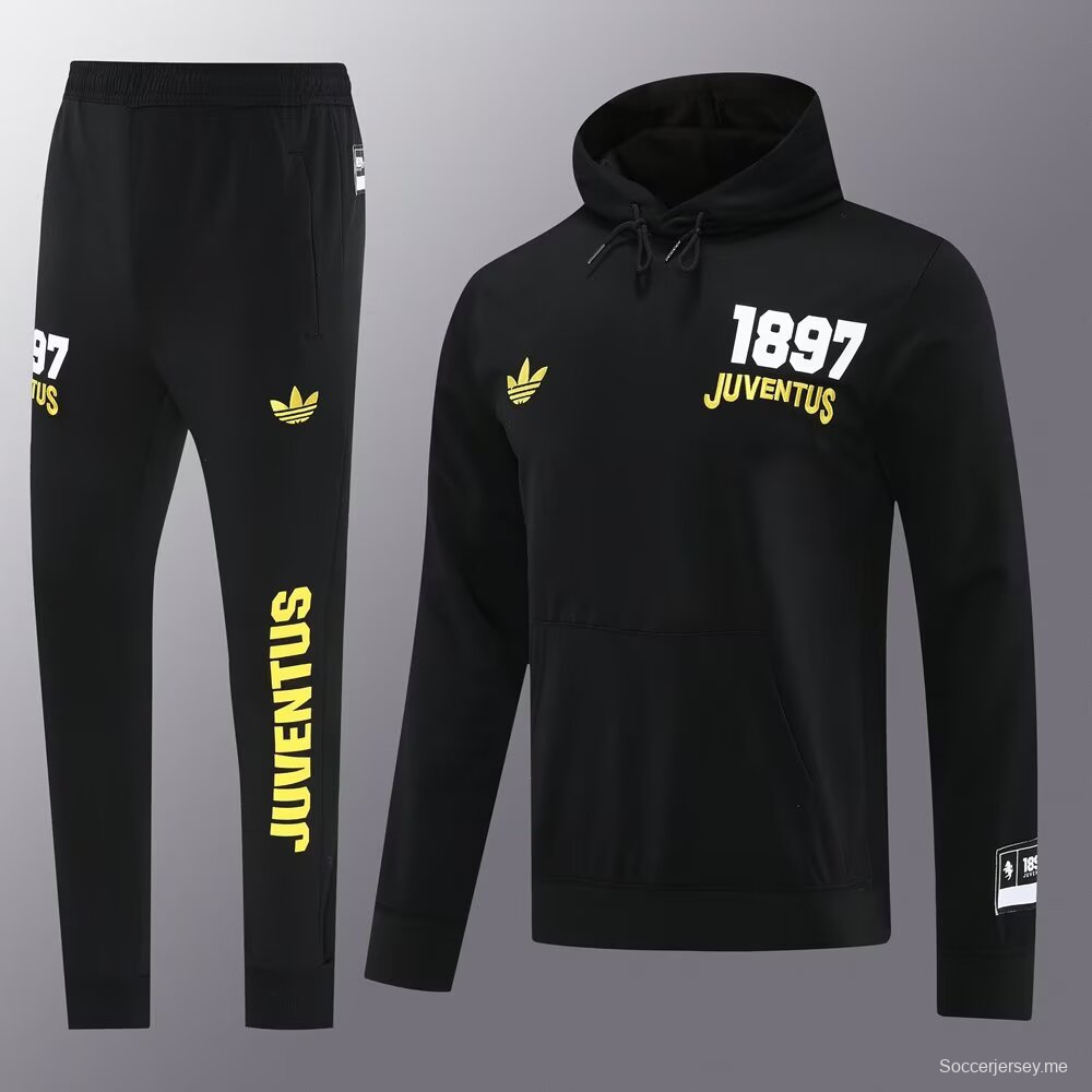 25/26 يوفنتوس سويت شيرت أسود كامل بسحاب + بنطلون طويل + جاكيت أسود بسحاب