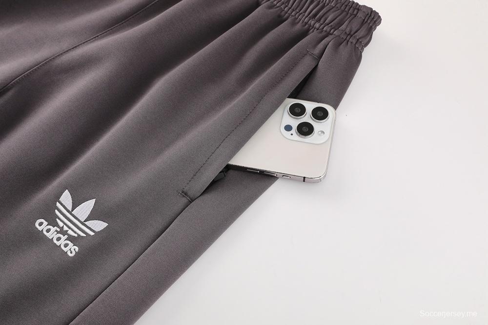 25/26 ريال مدريد سترة رمادي فاتح بسحاب كامل رمادي + بنطلون طويل + بنطلون طويل