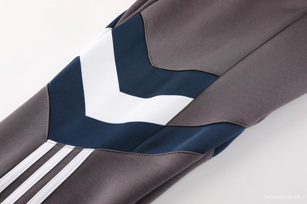 25/26 ريال مدريد سترة رمادي فاتح بسحاب كامل رمادي + بنطلون طويل + بنطلون طويل