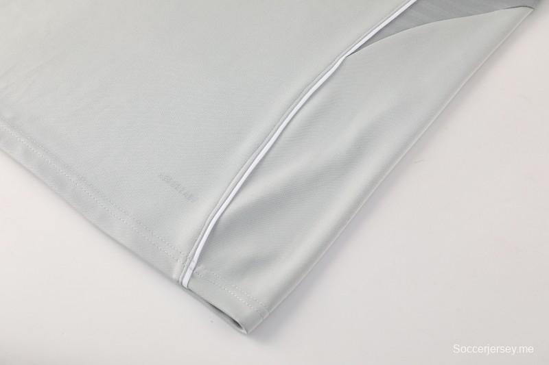 25/26 أديداس سترة رياضية بسحاب كامل رمادي فاتح + بنطلون طويل + أديداس 25/26