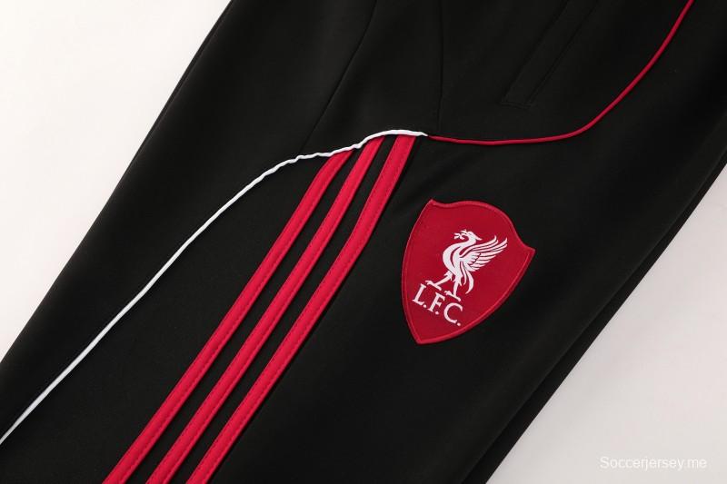 25/26 نادي ليفربول لكرة القدم سترة رياضية بسحاب كامل أسود + بنطلون طويل + سترة رياضية + بنطلون طويل