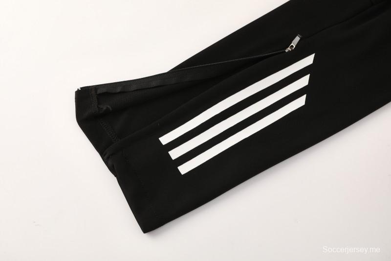 25/26 أديداس جاكيت رياضي أبيض بسحاب كامل + بنطلون طويل + جاكيت أديداس أبيض