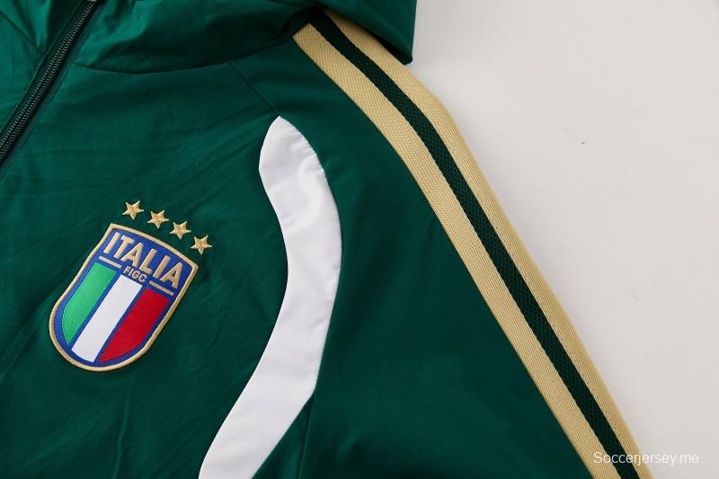 2026 إيطاليا سترة خضراء بغطاء رأس وسحاب كامل + بنطال طويل