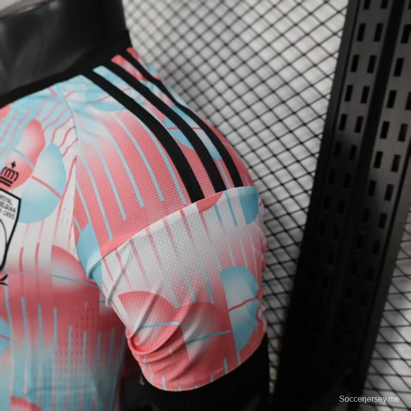 2026 نسخة اللاعبين بلجيكا قميص أبيض وردي خارج أرضها