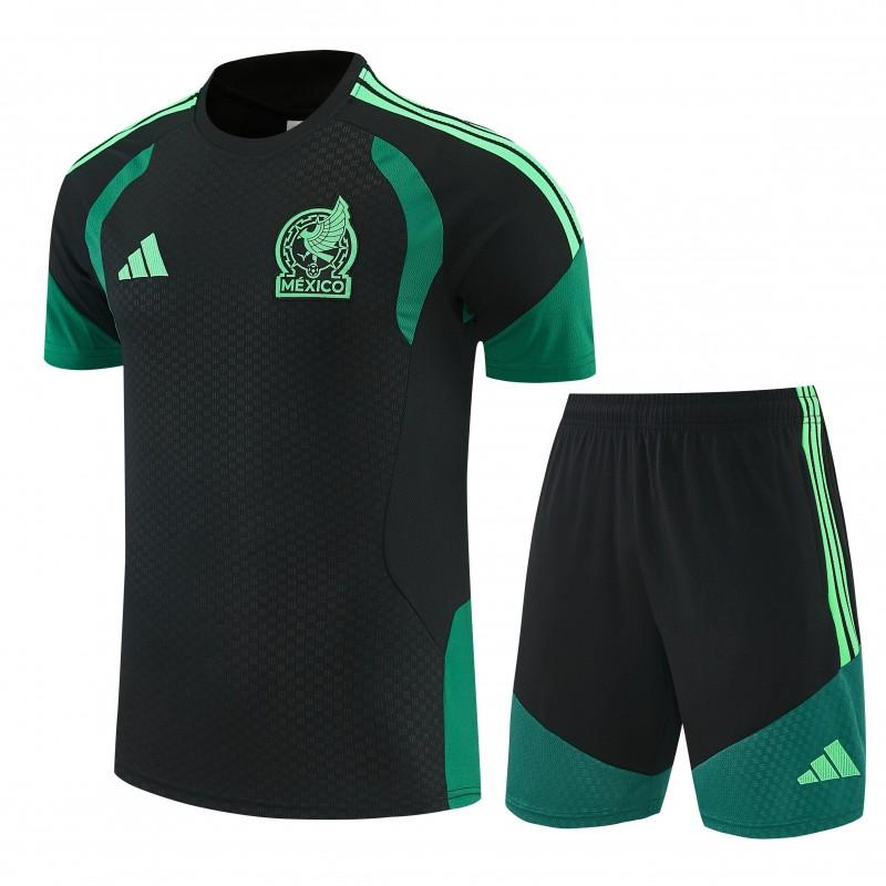 26/27 قميص مكسيكي أسود بأكمام قصيرة + شورت كرة قدم
