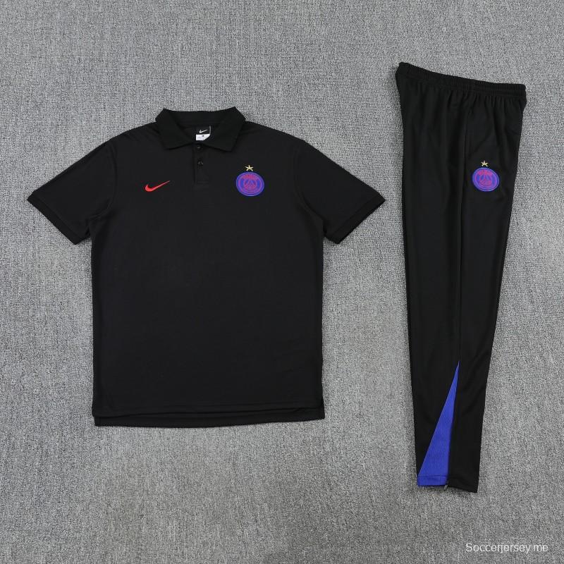 26/27  طقم رياضي من باريس: قميص بولو أسود + بنطال طويل