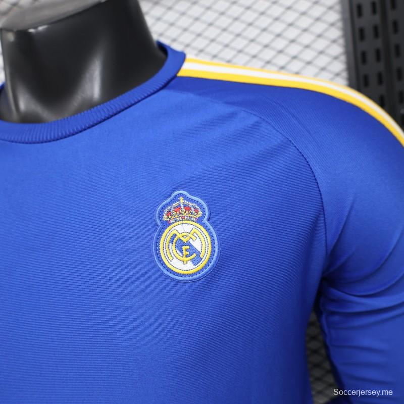 قميص لاعب طويل الأكمام بلون ريال مدريد الأزرق، إصدار 2026، من Adidas Originals، إصدار خاص رجعي