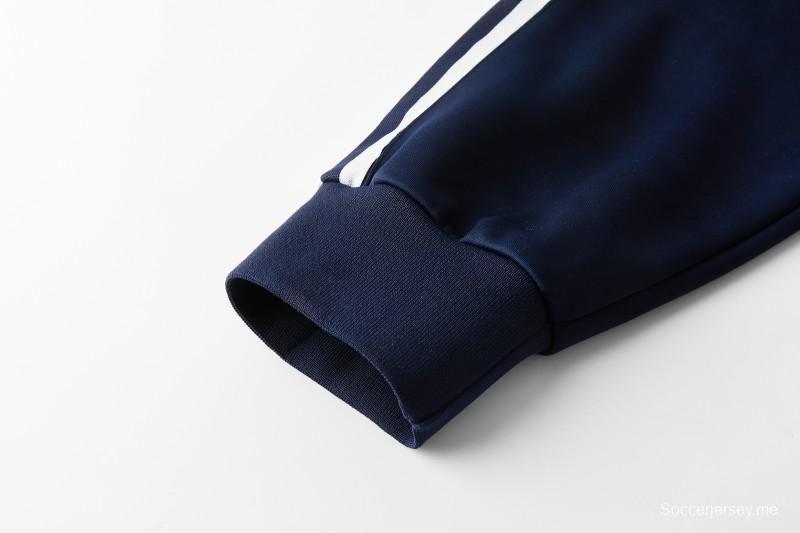 2026 سترة أديداس باللون الأزرق الداكن بسحاب كامل + بنطال طويل