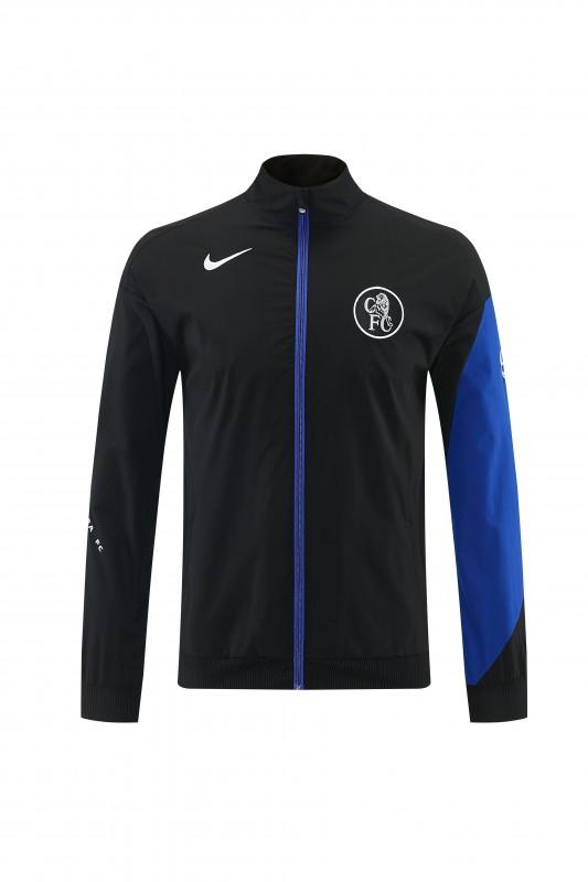 26/27 طقم رياضي من تشيلسي باللون الأسود مع سترة بغطاء رأس وسحاب كامل + بنطال طويل