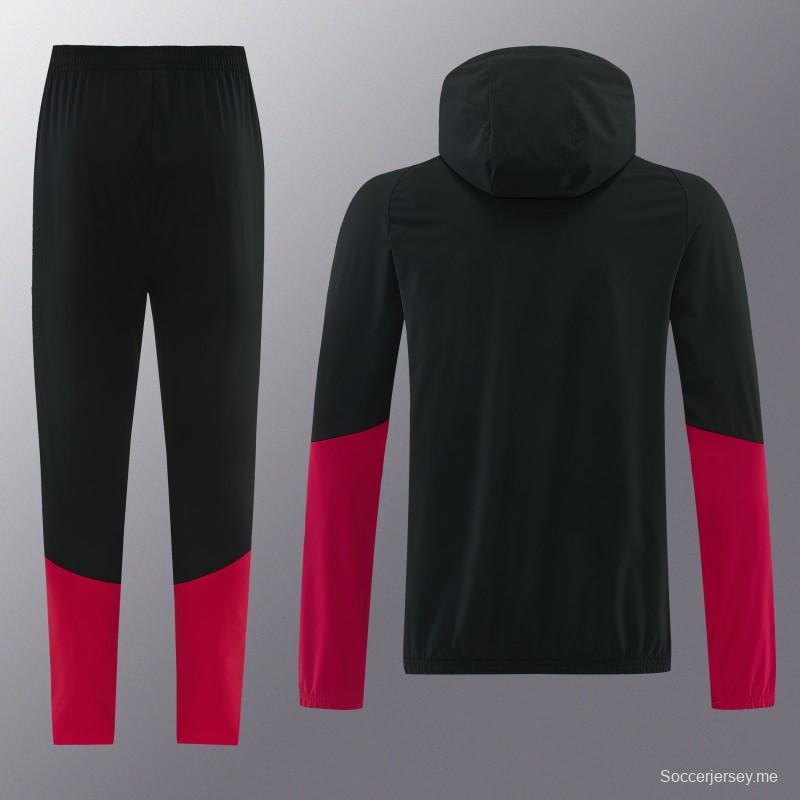 26/27 بلجيكا  طقم رياضي بلون أسود مع سترة بغطاء رأس وسحاب كامل + بنطال طويل