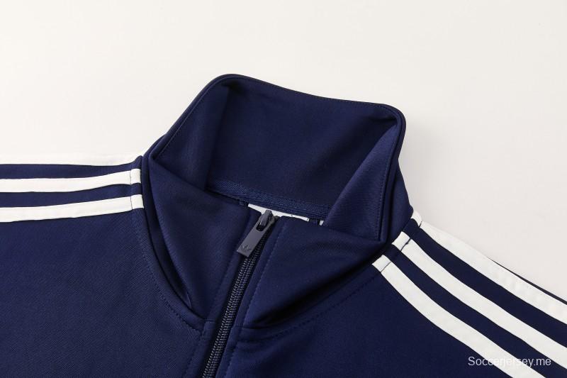 2026 سترة أديداس باللون الأزرق الداكن بسحاب كامل + بنطال طويل