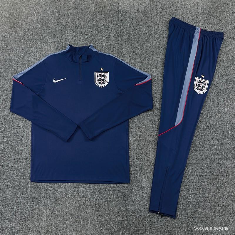 26/27 إنجلترا - أزرق داكن  طقم رياضي مكون من سترة بنصف سحاب + بنطال طويل (Nike)
