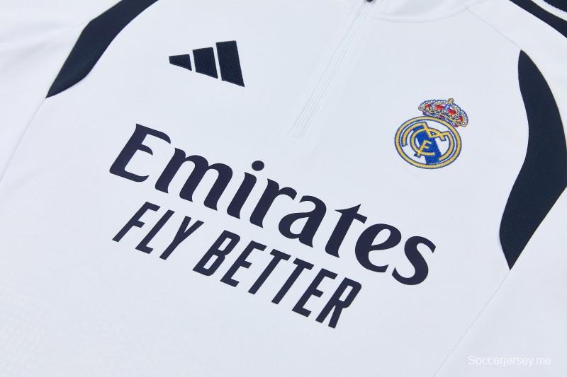 26/27 ريال مدريد  أبيض  طقم رياضي مع سترة بنصف سحاب + بنطال طويل
