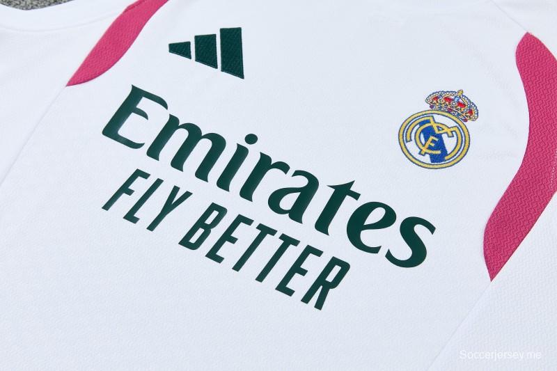 26/27 طقم ريال مدريد المكون من سترة تدريب بيضاء وخضراء داكنة بلا أكمام + شورت