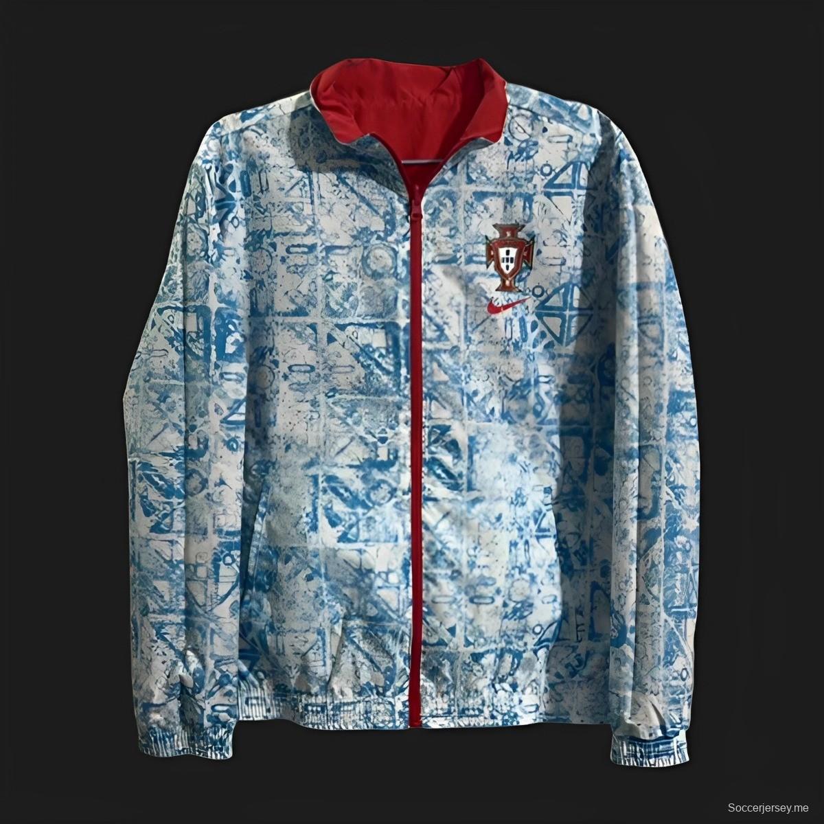 2024 جاكيت برتغالي بسحاب كامل أزرق/أحمر قابل للانعكاس
