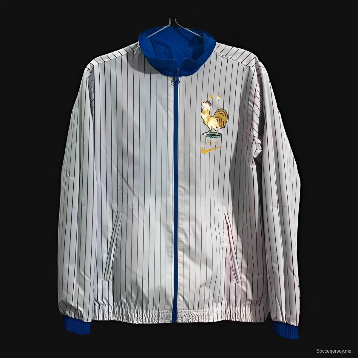 2024 فرنسا جاكيت أزرق/أبيض أزرق/أبيض بسحاب كامل قابل للانعكاس
