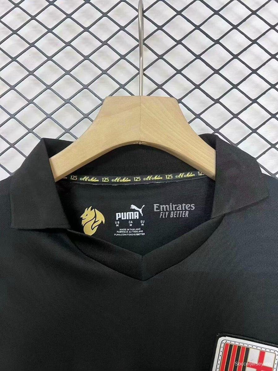 24/25 قميص طويل الأكمام أسود اللون بأكمام طويلة في ذكرى 125 لميلان