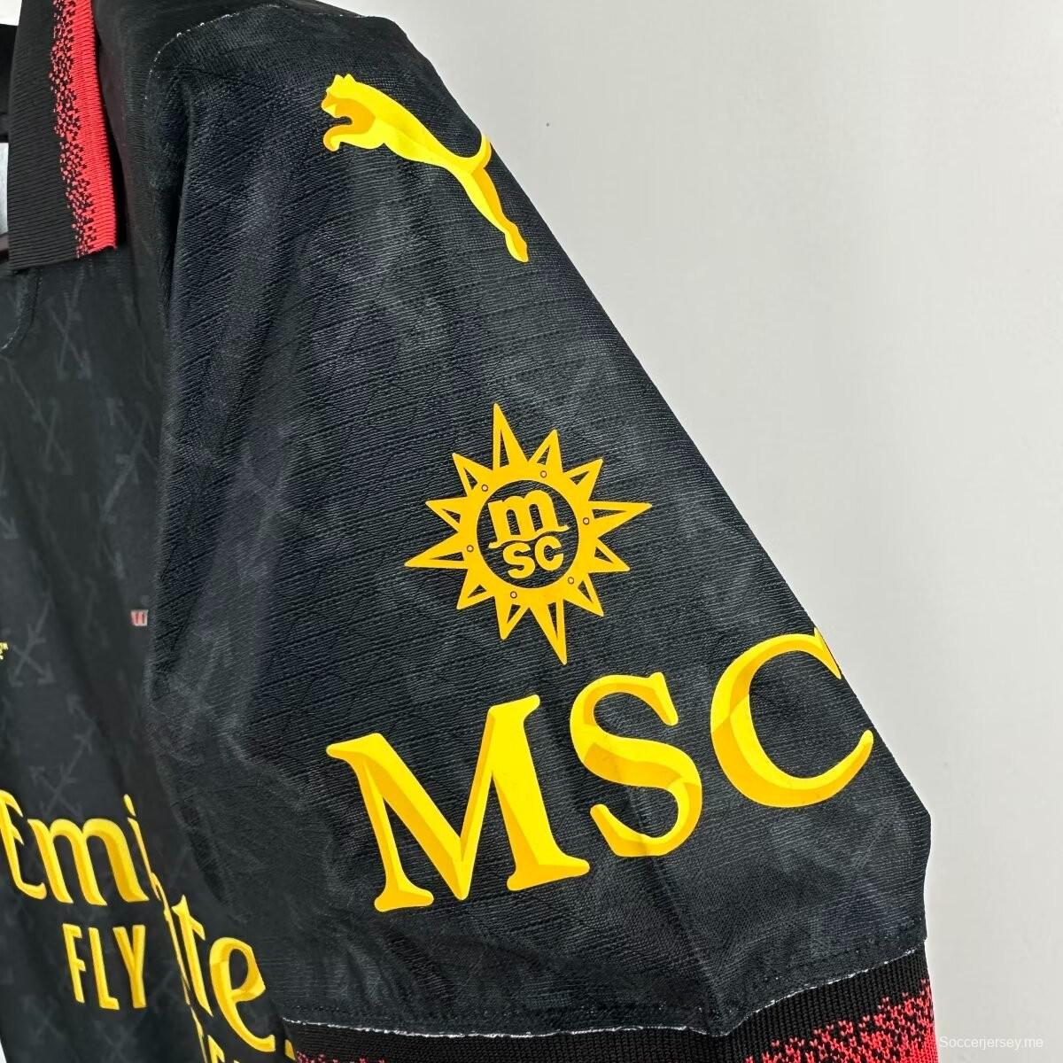 نسخة اللاعب 25/26 قميص ميلان × أوف وايت الأسود الخاص 25/26 AC ميلان × أوف وايت