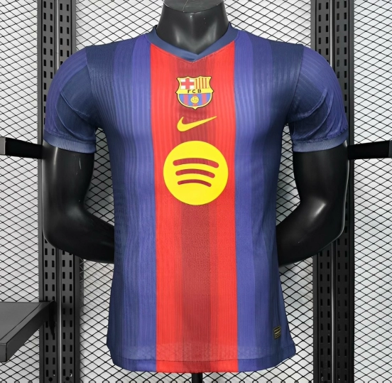 إصدار اللاعب 25/26 قميص برشلونة مخطط باللونين الأزرق والأحمر مع قميص راعي سبوتيفاي