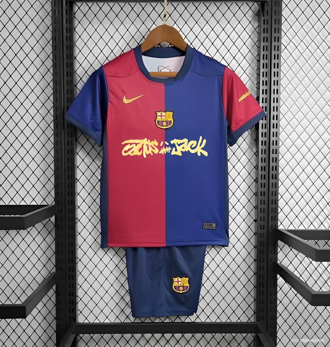 24/25 قميص أطفال برشلونة × ترافيس سكوت هوم جيرسيه برشلونة × ترافيس سكوت