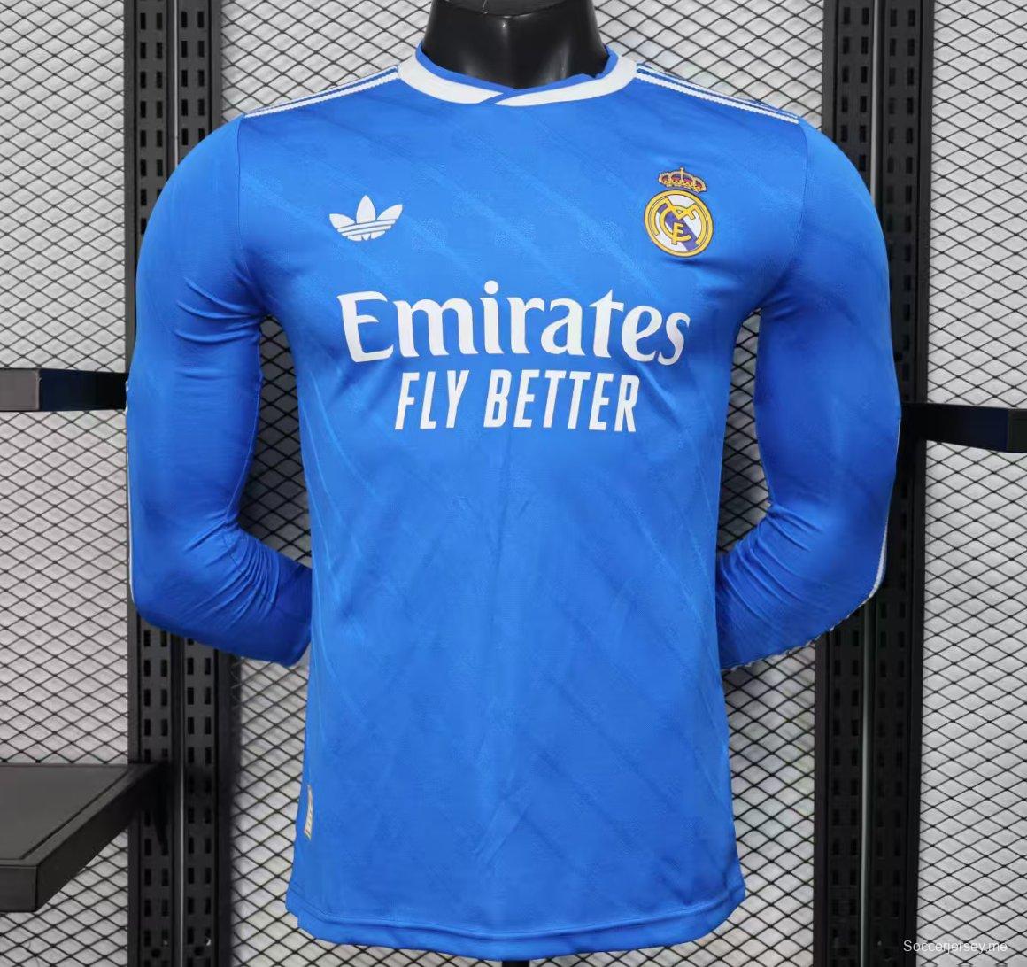 إصدار اللاعب 25/26 قميص ريال مدريد الثالث أزرق طويل الأكمام أزرق اللون