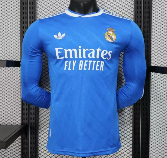 إصدار اللاعب 25/26 قميص ريال مدريد الثالث أزرق طويل الأكمام أزرق اللون