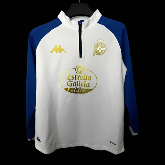 25/26 ديبورتيفو لاكورونا أبيض مع جاكيت أزرق بنصف سحاب أزرق