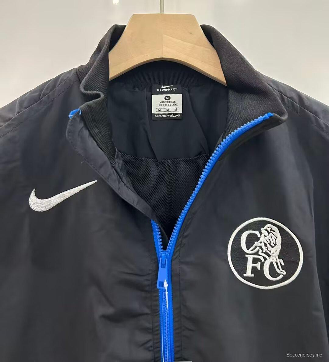 25/26 تشيلسي 25/26 سترة واقية من الرياح بسحاب أسود كامل