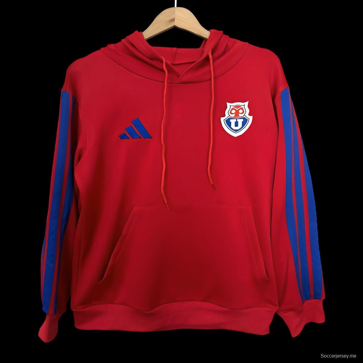 25/26 نادي جامعة تشيلي سترة حمراء بغطاء للرأس