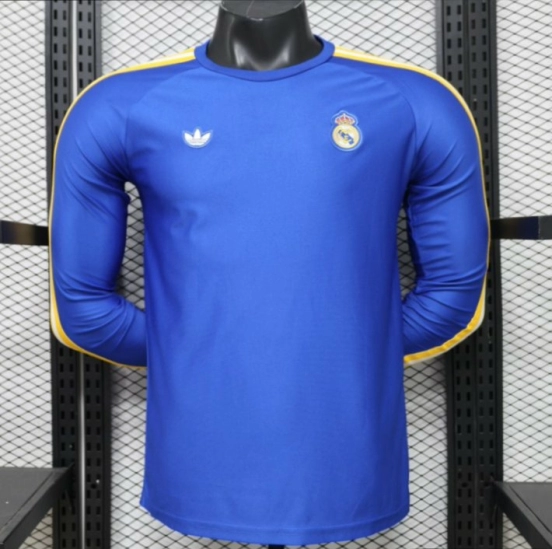 قميص لاعب طويل الأكمام بلون ريال مدريد الأزرق، إصدار 2026، من Adidas Originals، إصدار خاص رجعي