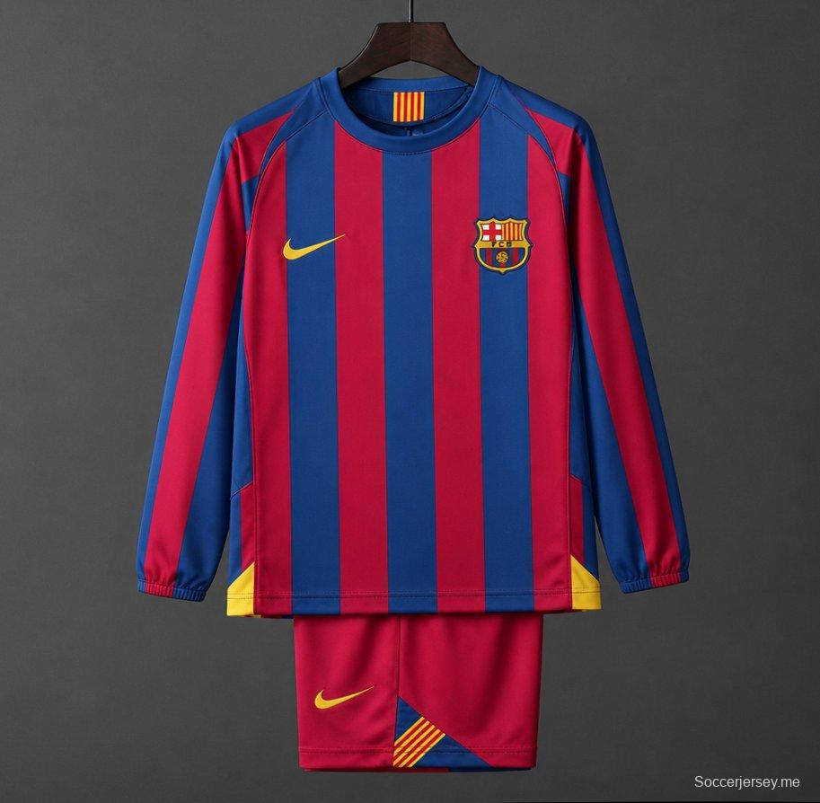 قميص برشلونة الرئيسي للموسم 2005/2006 بنمط رجعي، نسخة الدوري، بأكمام طويلة