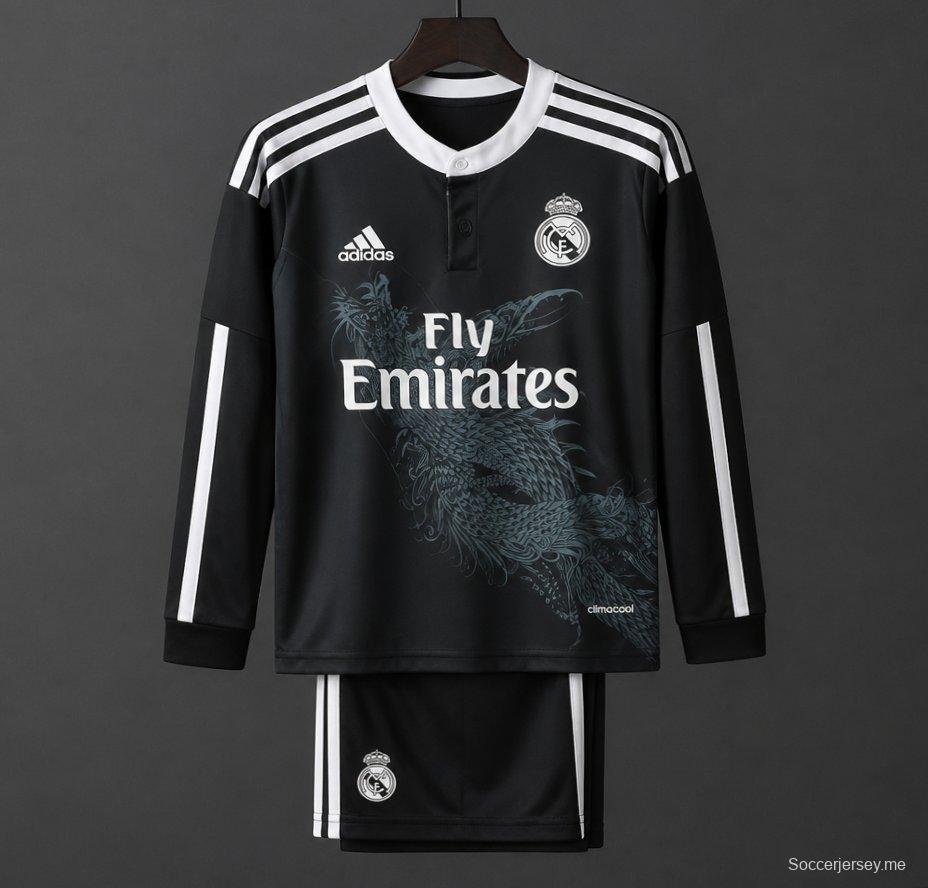 قميص ريال مدريد الثالث للأطفال طراز ريترو 14/15 بأكمام طويلة