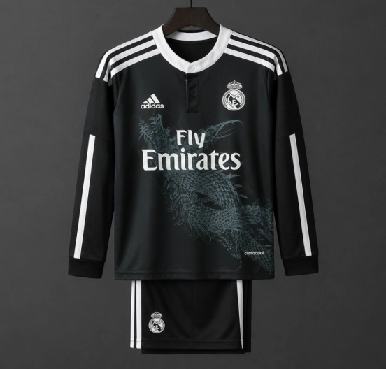 قميص ريال مدريد الثالث للأطفال طراز ريترو 14/15 بأكمام طويلة